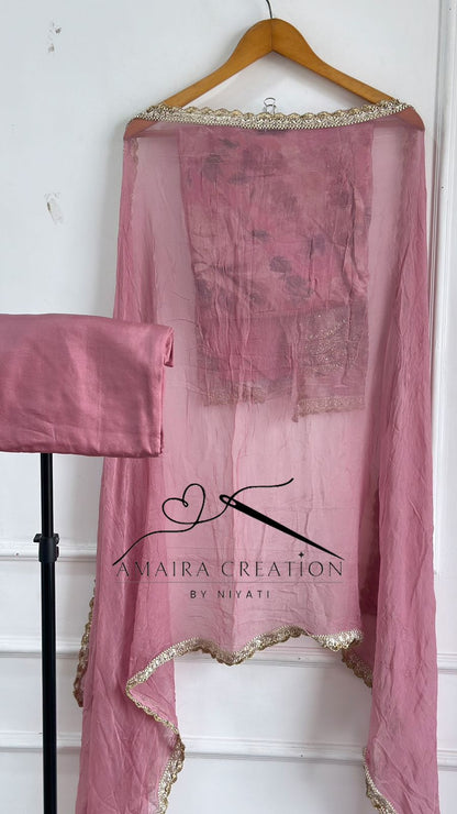 Organza Fabric Unstitch Suit With Nalki Work On Daman