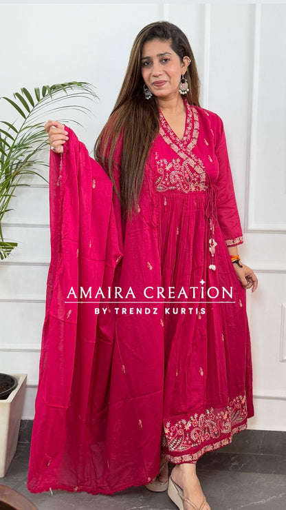 Premium Cotton Beautiful Anarkali Handwork Set