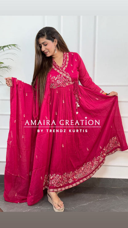 Premium Cotton Beautiful Anarkali Handwork Set