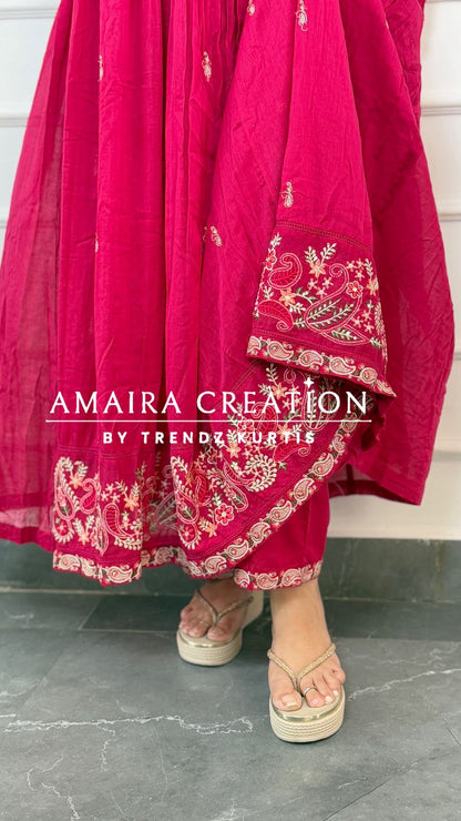 Premium Cotton Beautiful Anarkali Handwork Set