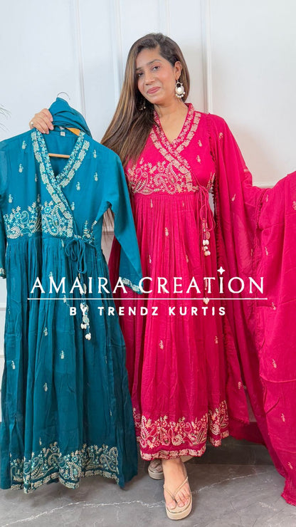Premium Cotton Beautiful Anarkali Handwork Set
