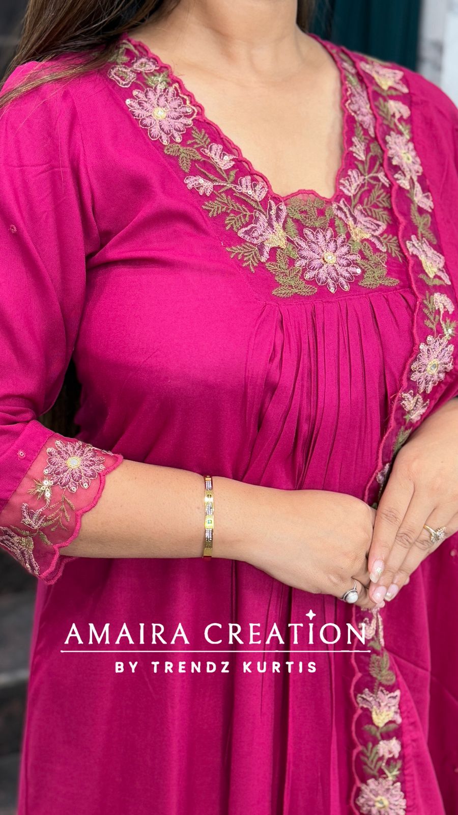 Premium Cotton A line pant set with Floral Embroidery Detailing