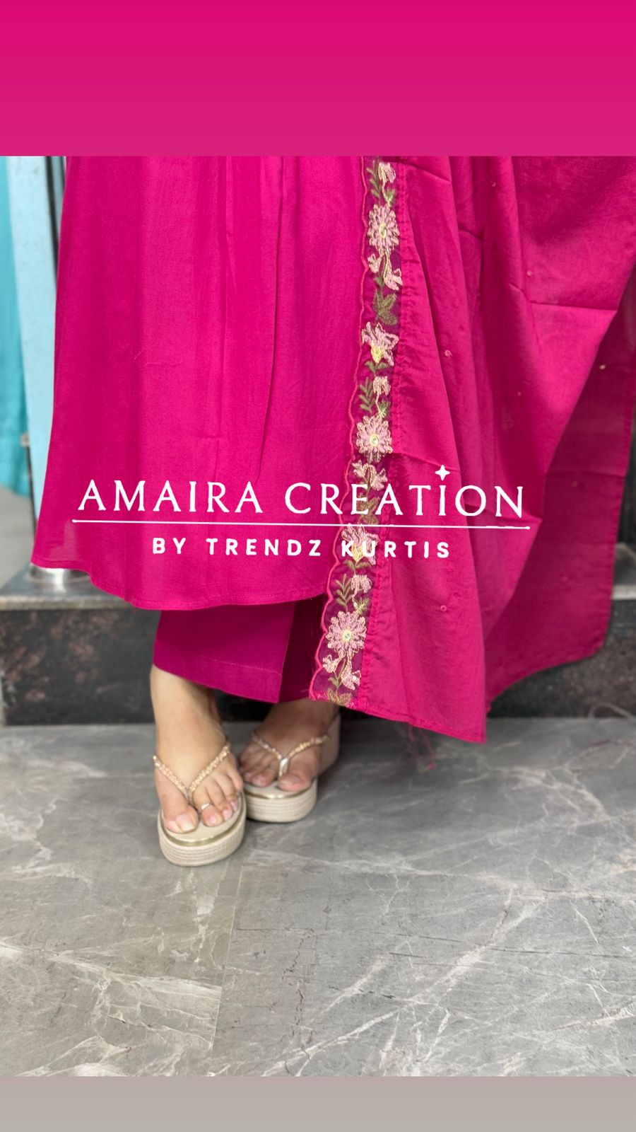 Premium Cotton A line pant set with Floral Embroidery Detailing