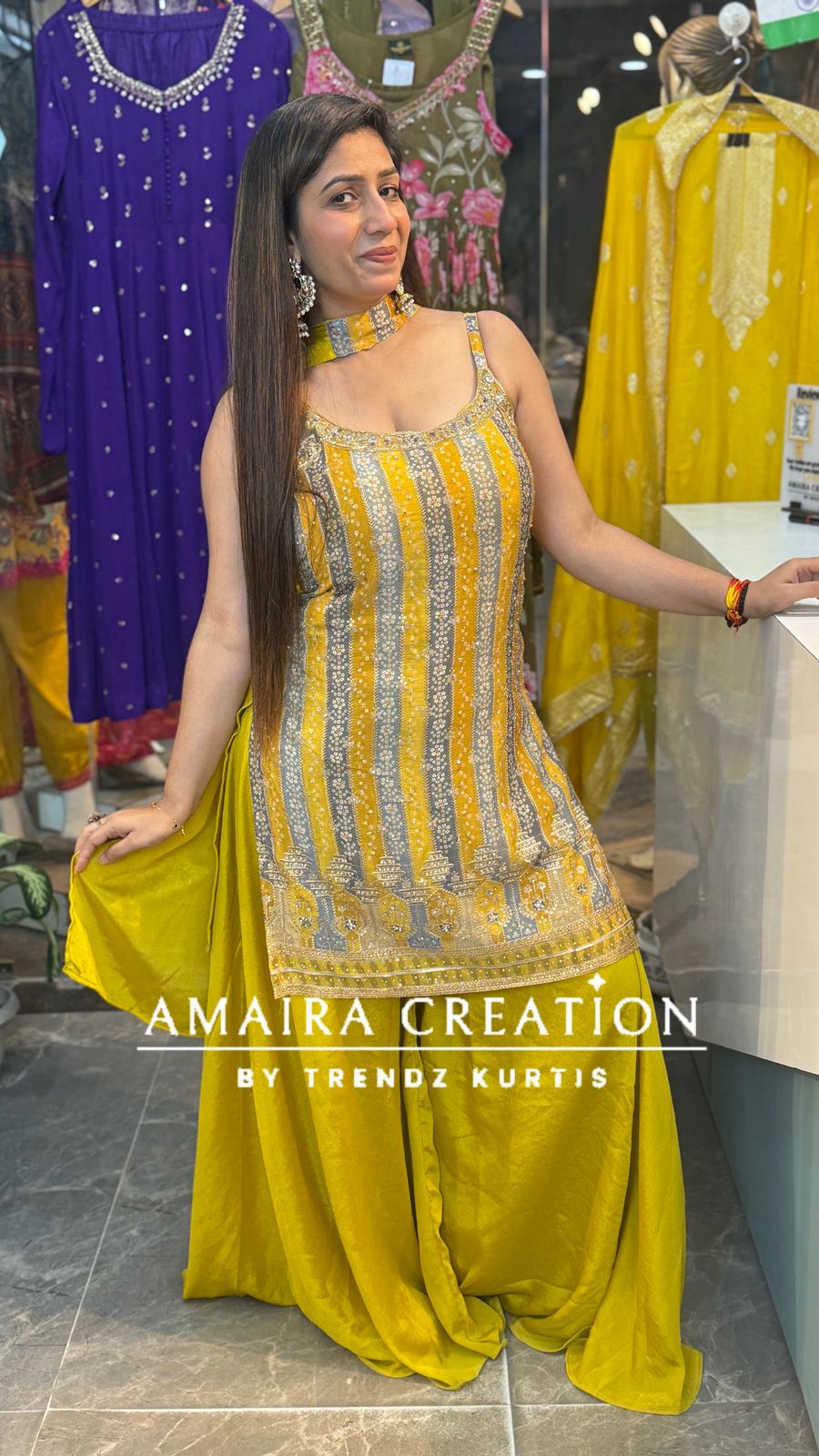 Mustard Chinon Sharara Set(16 Inches Sleeves Available)