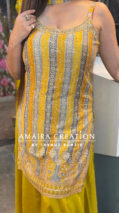 Mustard Chinon Sharara Set(16 Inches Sleeves Available)
