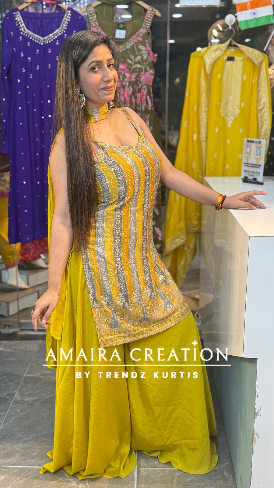Mustard Chinon Sharara Set(16 Inches Sleeves Available)