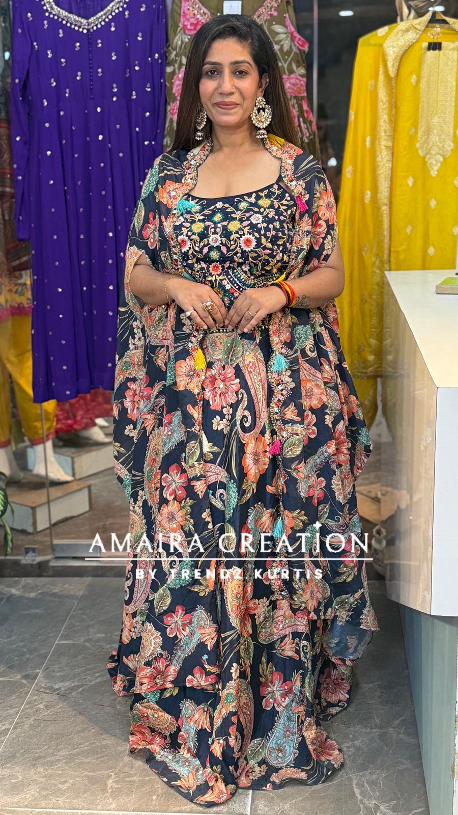 Multi blue skirt set With Shrug
