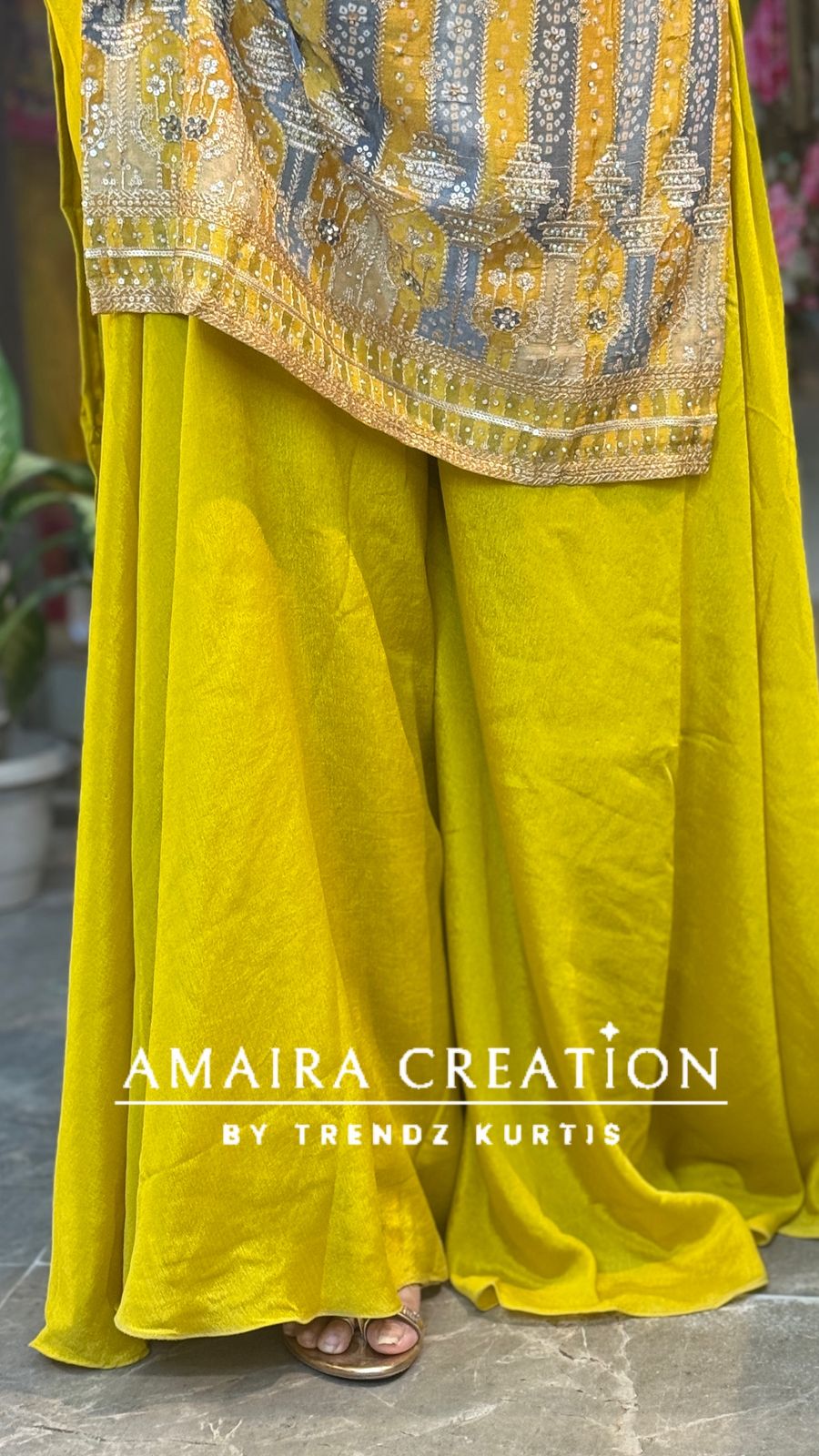 Mustard Chinon Sharara Set(16 Inches Sleeves Available)