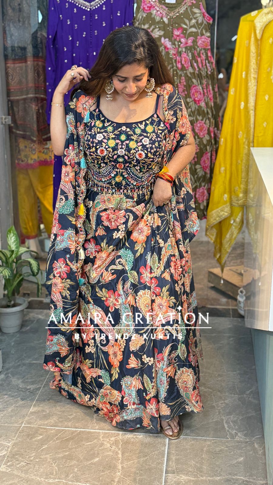 Multi blue skirt set With Shrug