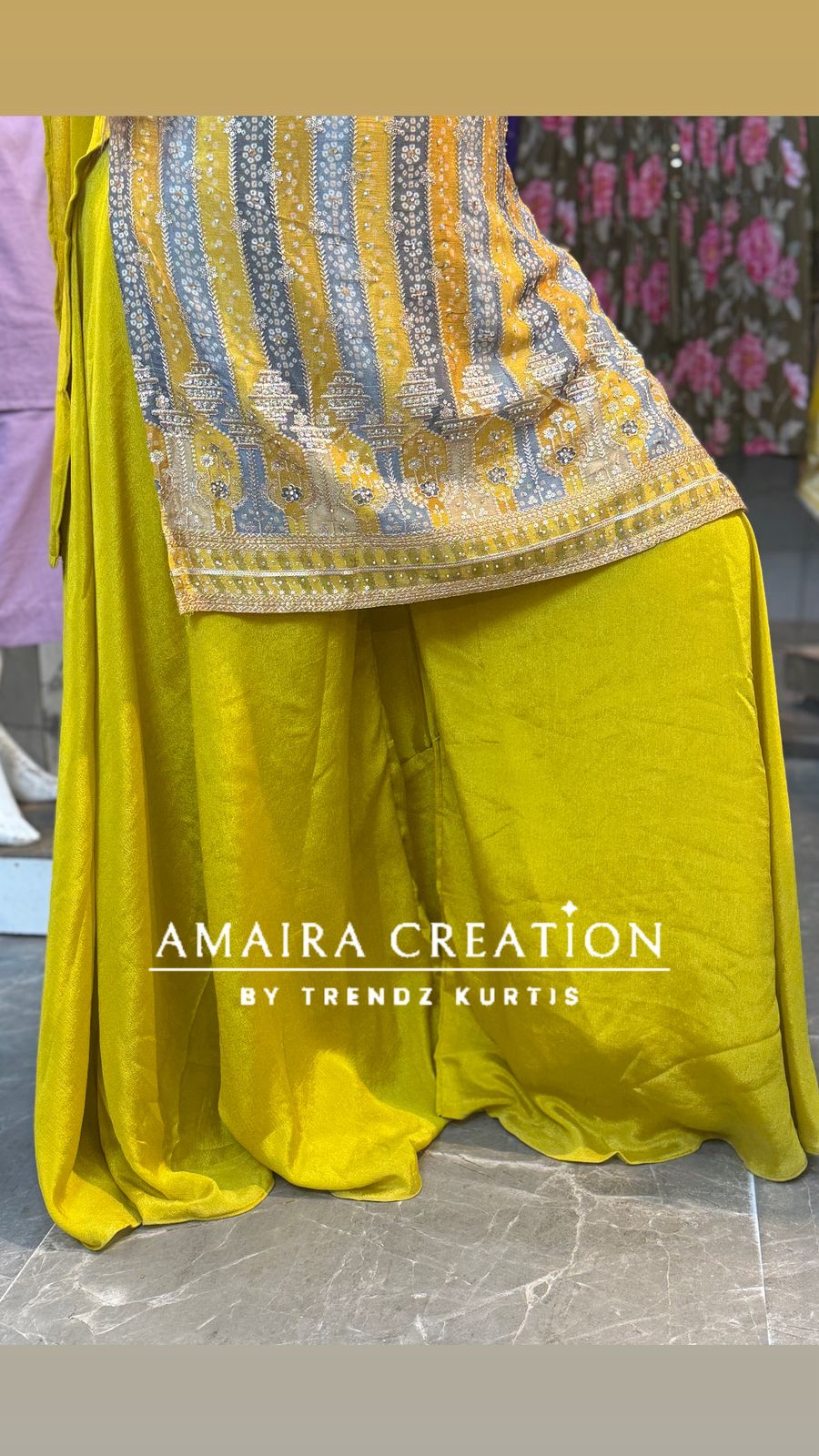 Mustard Chinon Sharara Set(16 Inches Sleeves Available)