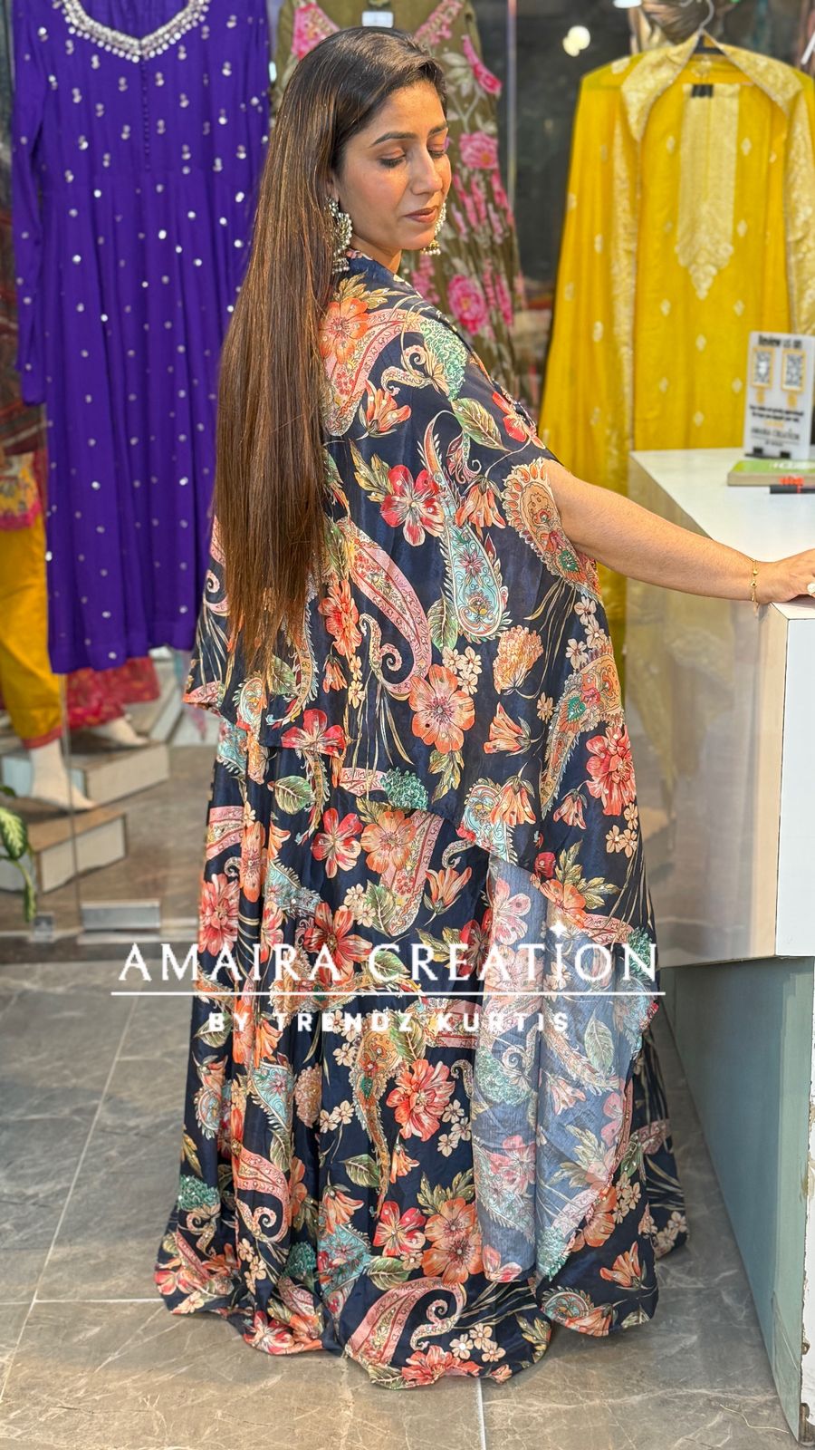Multi blue skirt set With Shrug