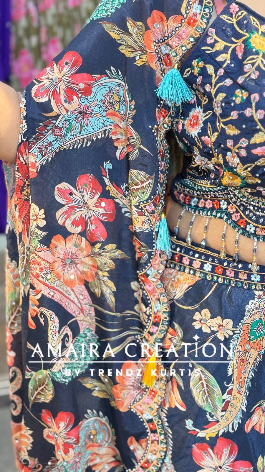 Multi blue skirt set With Shrug
