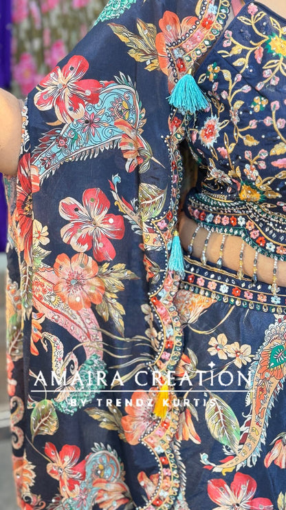 Multi blue skirt set With Shrug