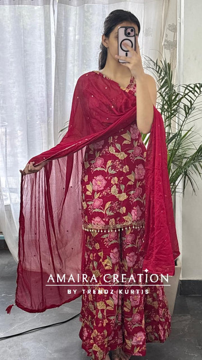 Strap Pattern Premium Chinnon Full Ghera Divider Set(17 inches sleeves available)
