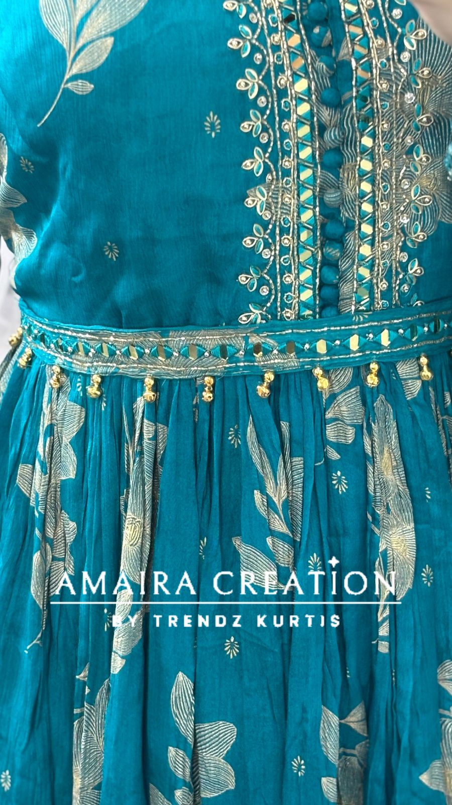 Premium Chinon Rama green Anarkali set