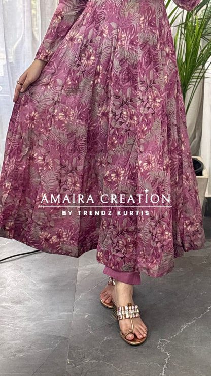 Premium Chinnon Fabric Printed Anarkali Set