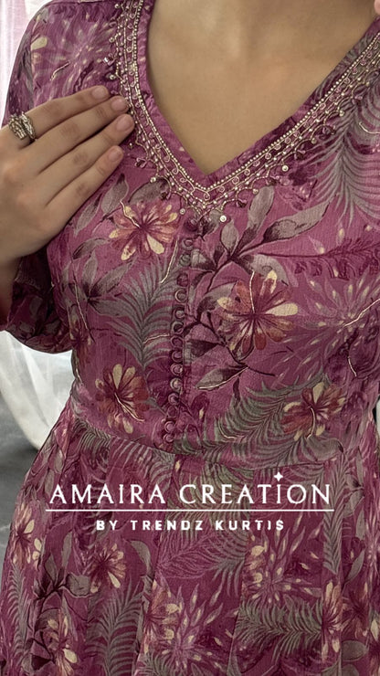Premium Chinnon Fabric Printed Anarkali Set