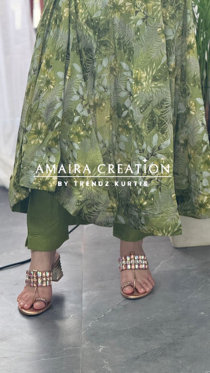 Premium Chinnon Fabric Printed Anarkali Set