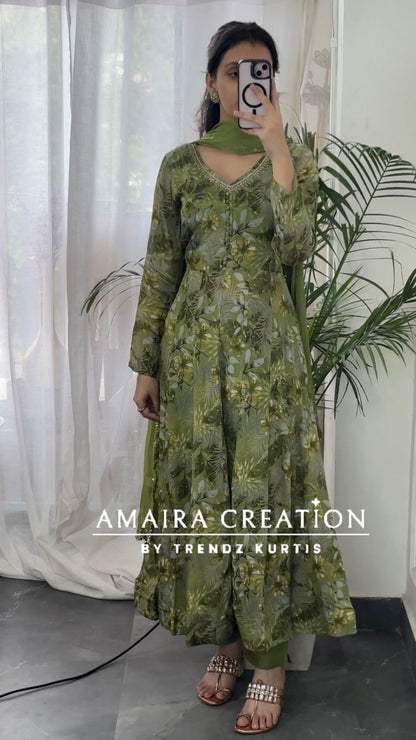 Premium Chinnon Fabric Printed Anarkali Set