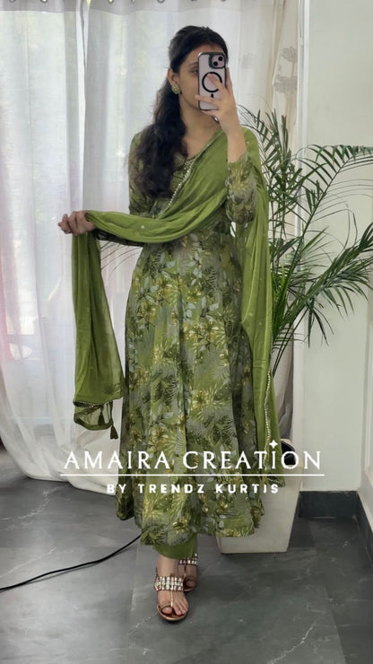 Premium Chinnon Fabric Printed Anarkali Set