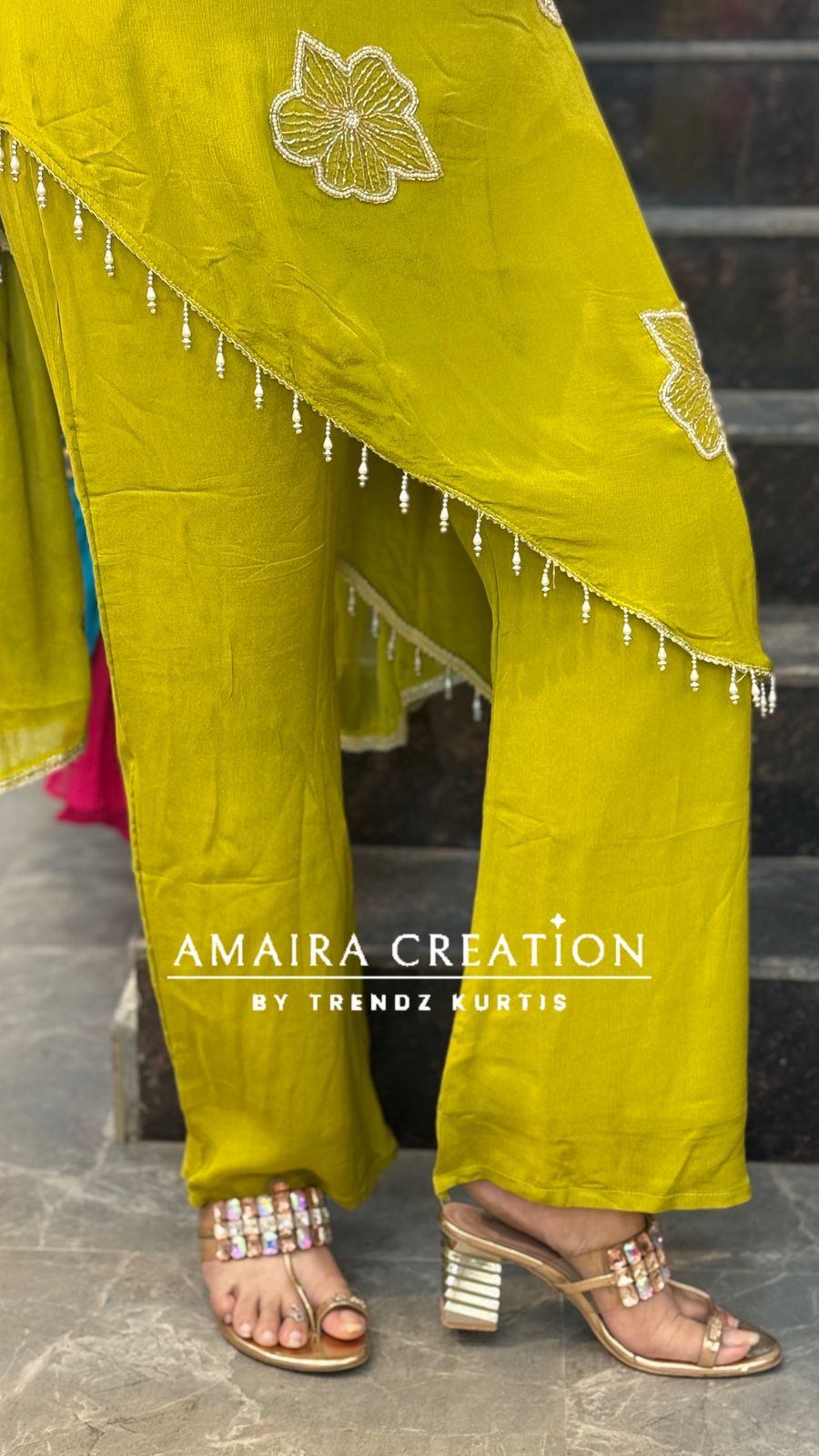 Premium Chinnon Fabric Designer Pant Set(8 inches sleeves available)