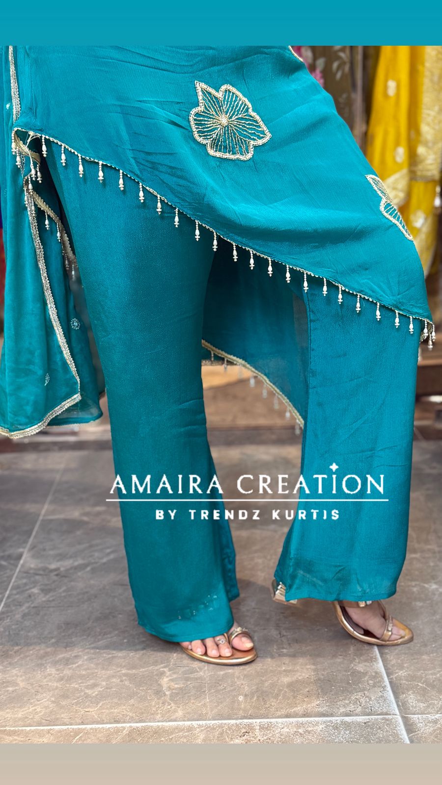 Premium Chinnon Fabric Designer Pant Set(8 inches sleeves available)