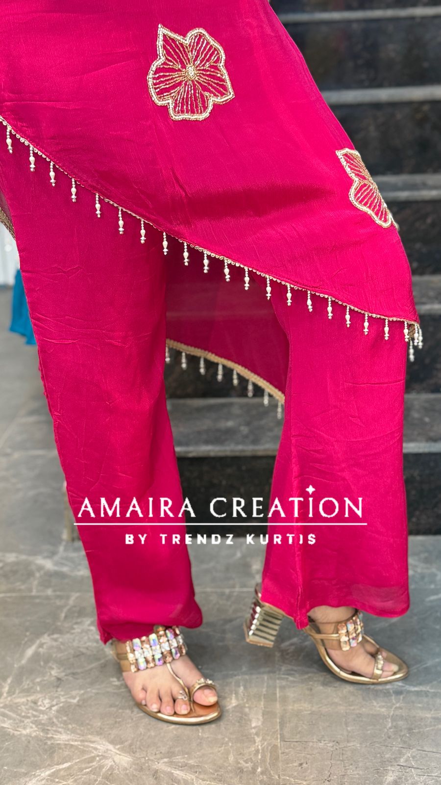 Premium Chinnon Fabric Designer Pant Set(8 inches sleeves available)