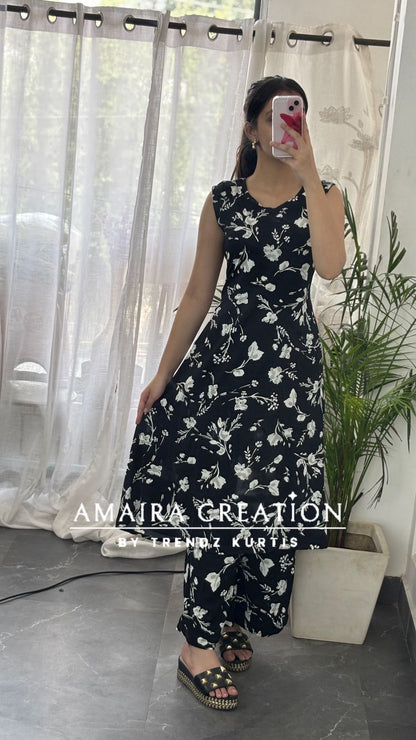 Premium Ikebana Fabric Black Colour A line Set(17 inches sleeves available)