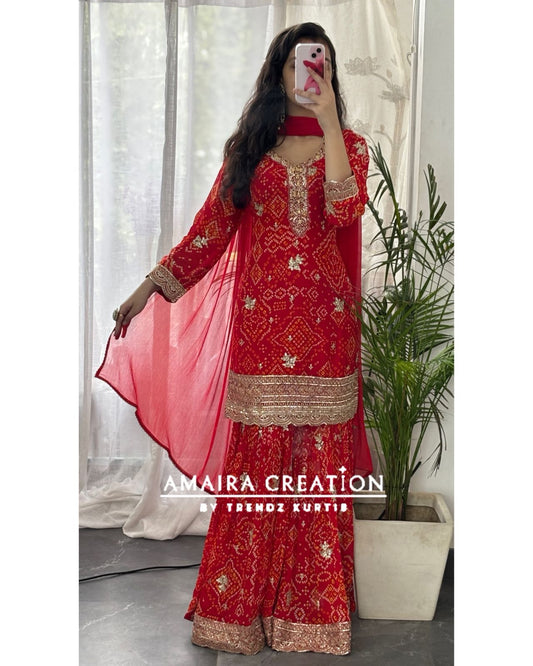 Premium Chinnon Rajasthani Print Full Ghera Divider Set