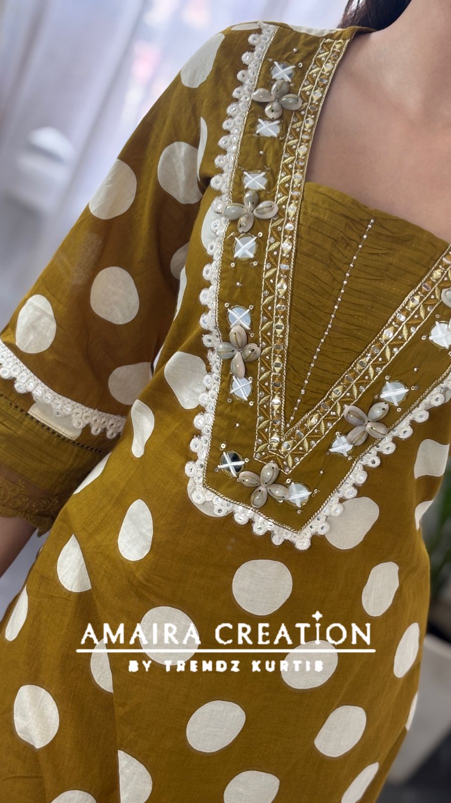 Premium Cotton Mustard Color Polka Dot A line Set