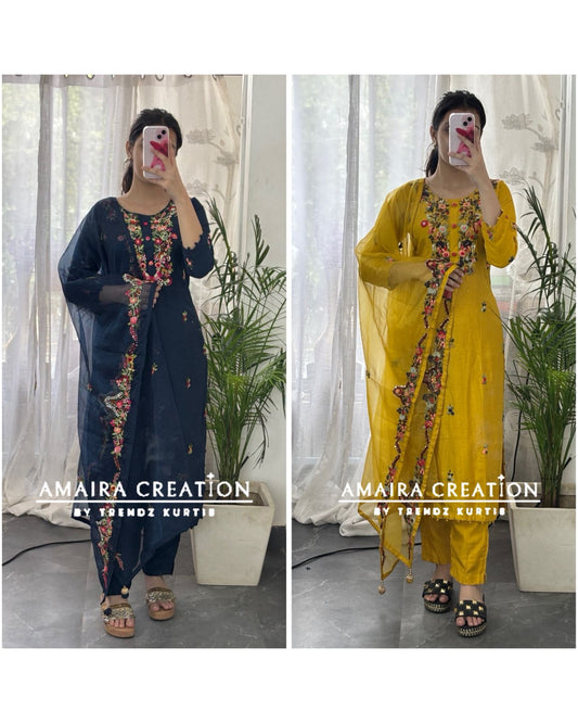 Premium Dola Silk Color Thread Embroidered Pant Set