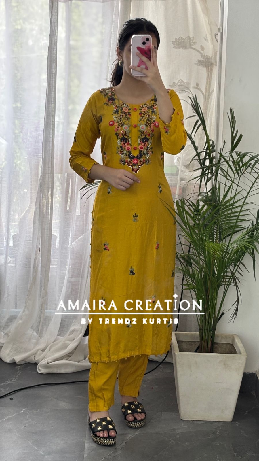 Premium Dola Silk Color Thread Embroidered Pant Set