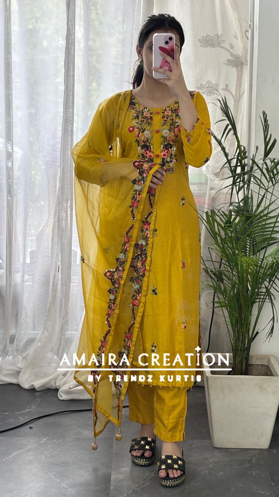 Premium Dola Silk Color Thread Embroidered Pant Set