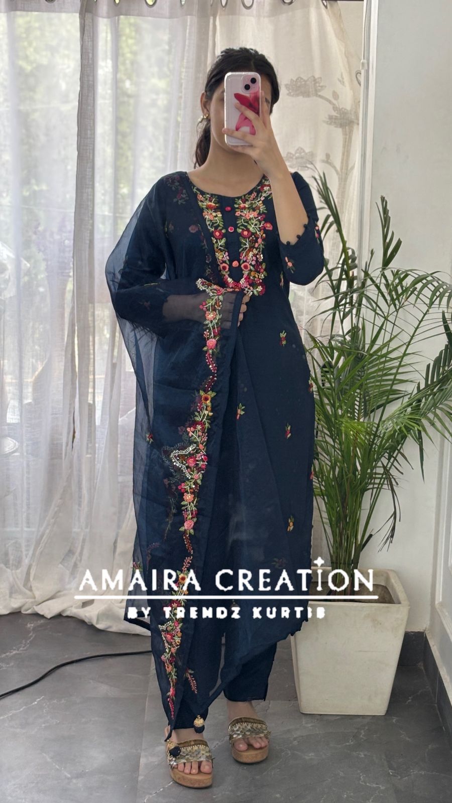 Premium Dola Silk Color Thread Embroidered Pant Set