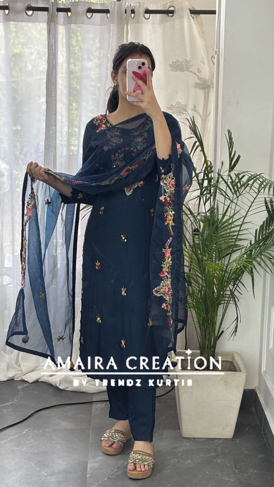 Premium Dola Silk Color Thread Embroidered Pant Set