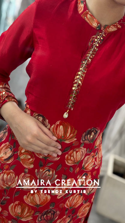 Premium Chinnon Red Floral Cord Set