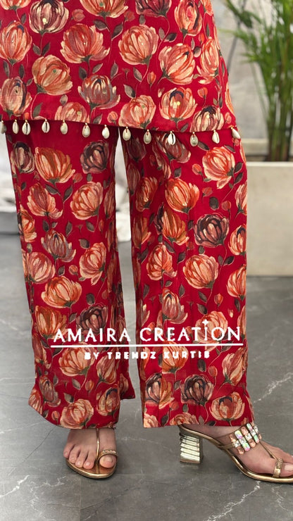 Premium Chinnon Red Floral Cord Set
