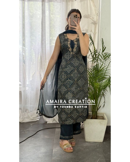 Premium Reyon Peacock Blue Color Pant Set(17 inches sleeves available)