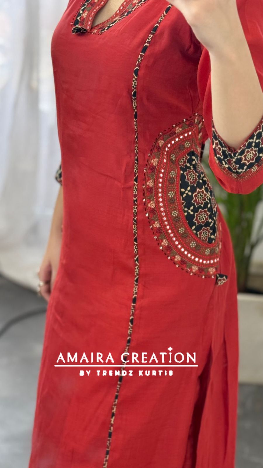 Premium Muslin Rust Color A line Set With Beautiful Embroidery Pocket Detailing