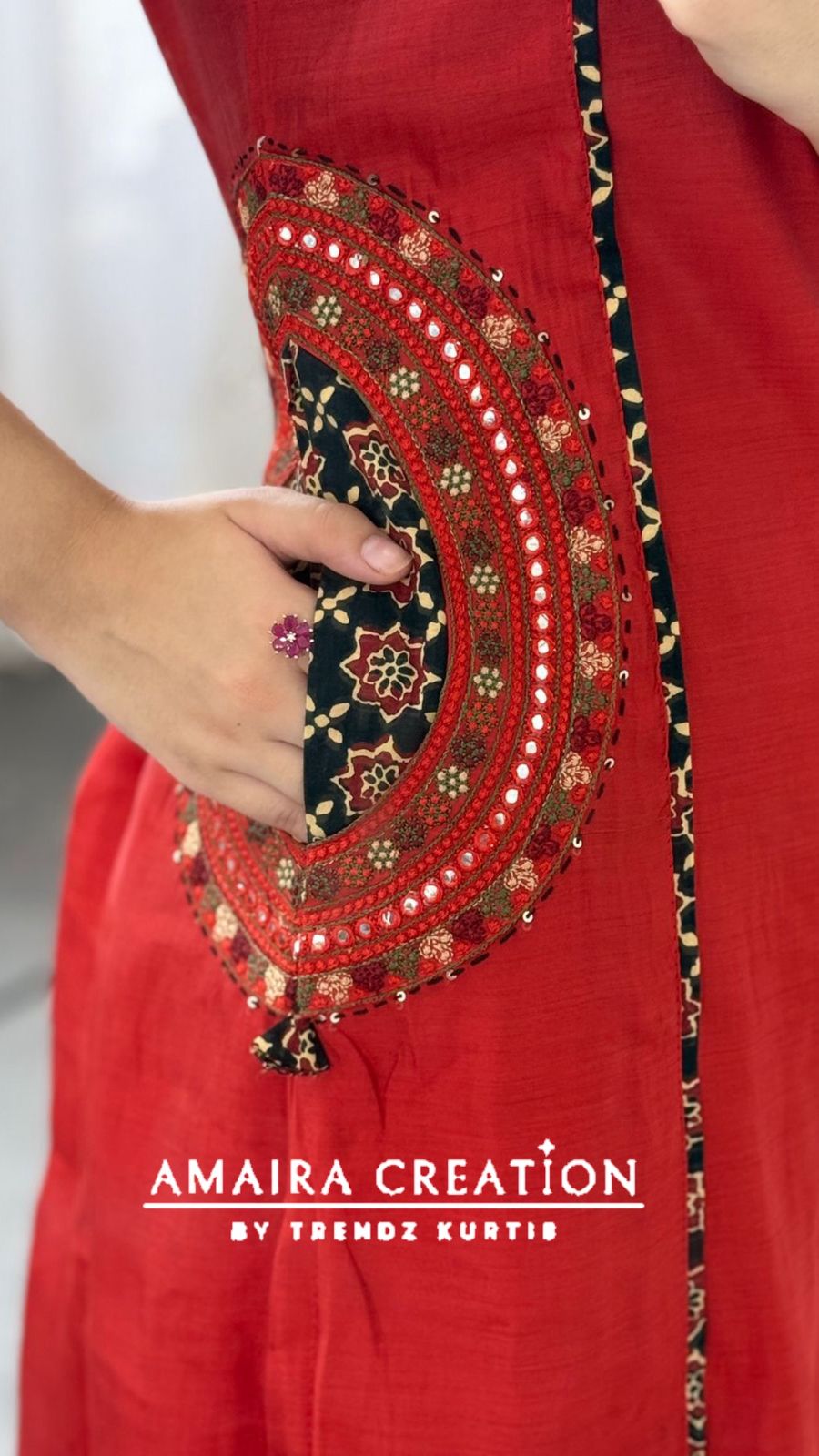 Premium Muslin Rust Color A line Set With Beautiful Embroidery Pocket Detailing