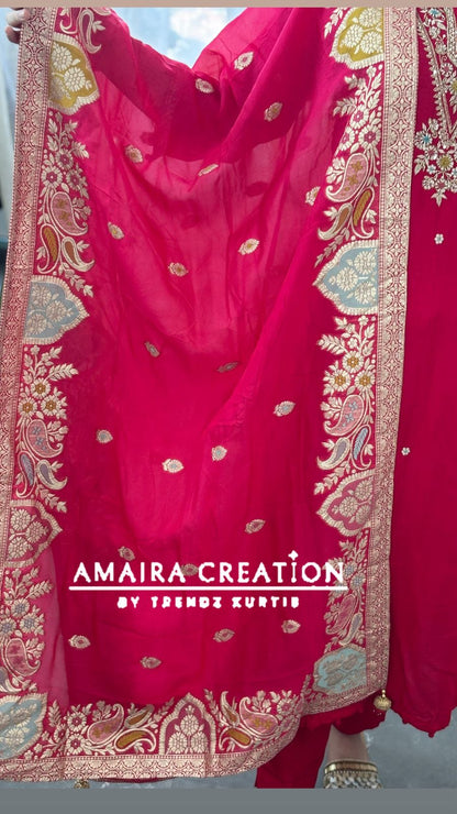 Premium Dola Silk Magenta Royal Handwork With Beautiful Banarasi Dupatta