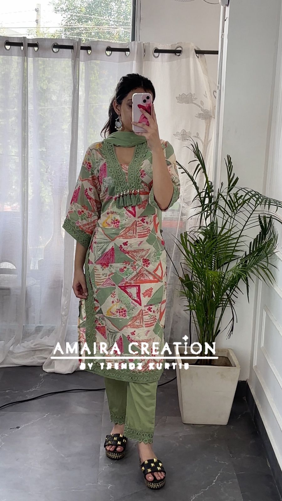 Premium Cotton Light Green Color  Designer Suit Set