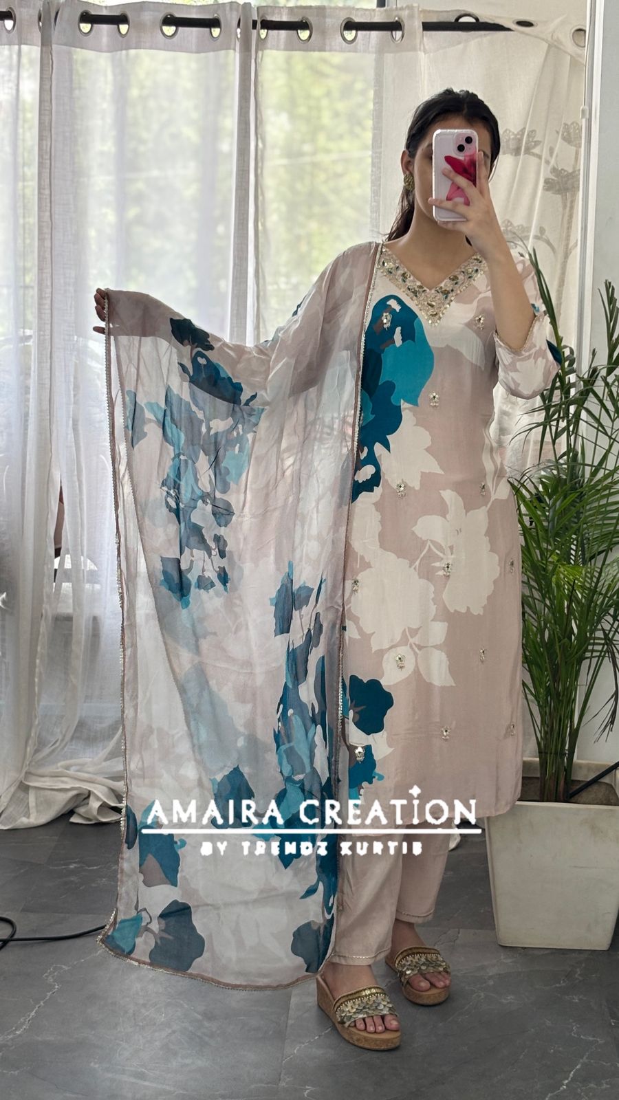Premium Crepe Firozi Color Pant Set
