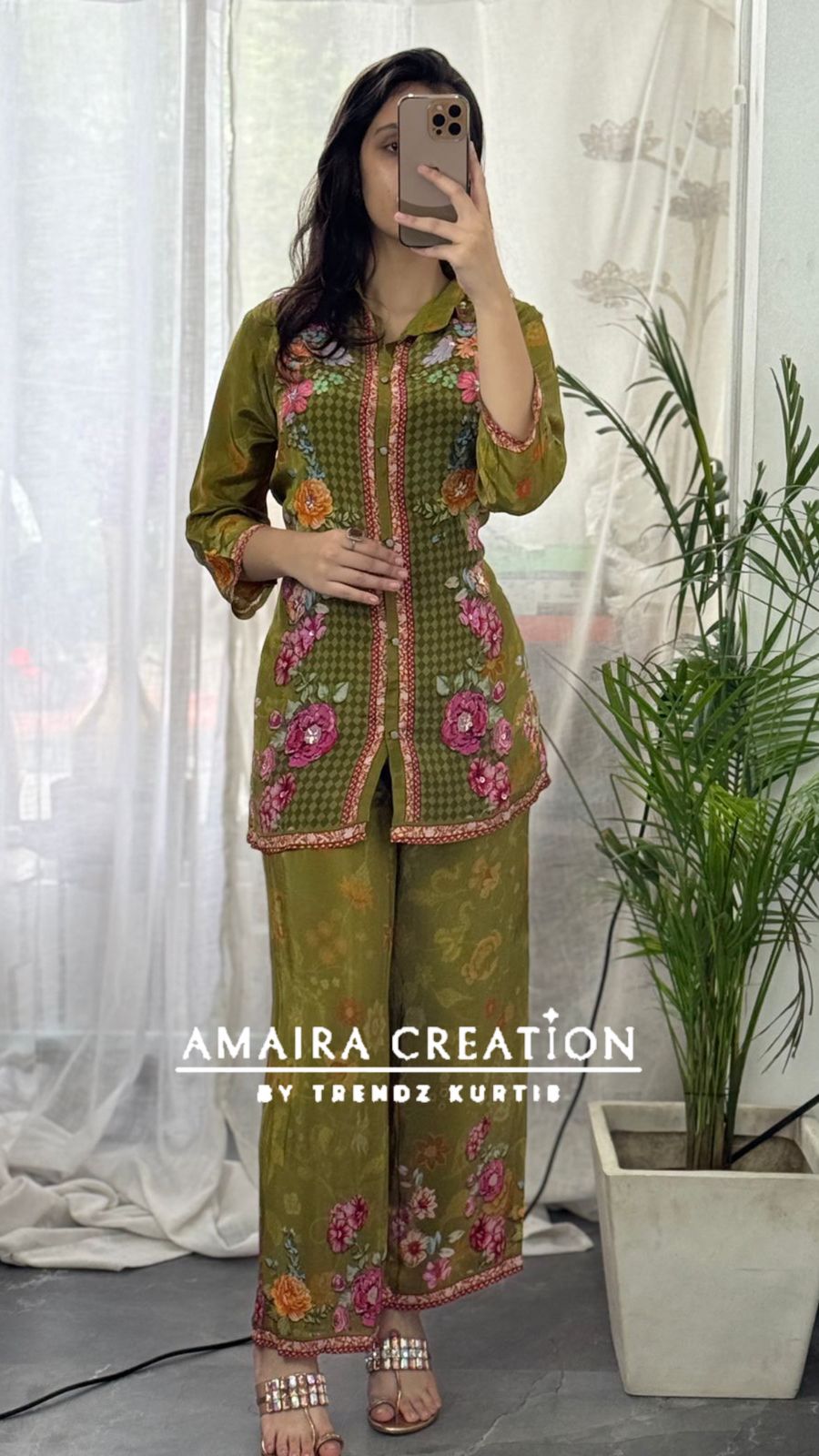 Premium Crepe Green Cord Set
