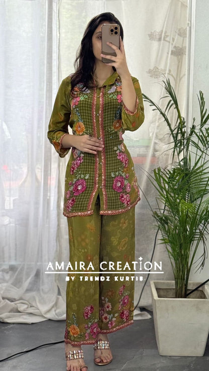 Premium Crepe Green Cord Set