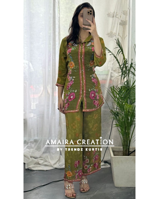 Premium Crepe Green Cord Set