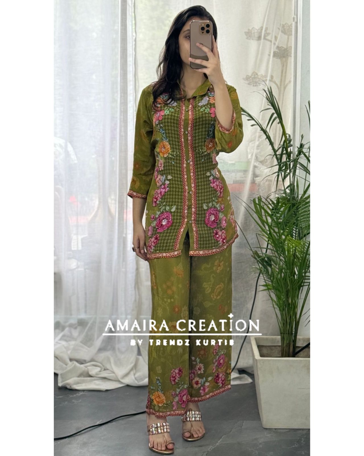 Premium Crepe Green Cord Set