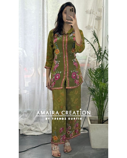 Premium Crepe Green Cord Set