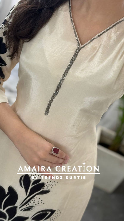 Premium Crepe Cream & Black Pant Set