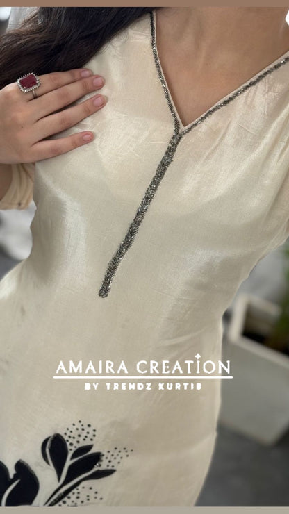 Premium Crepe Cream & Black Pant Set